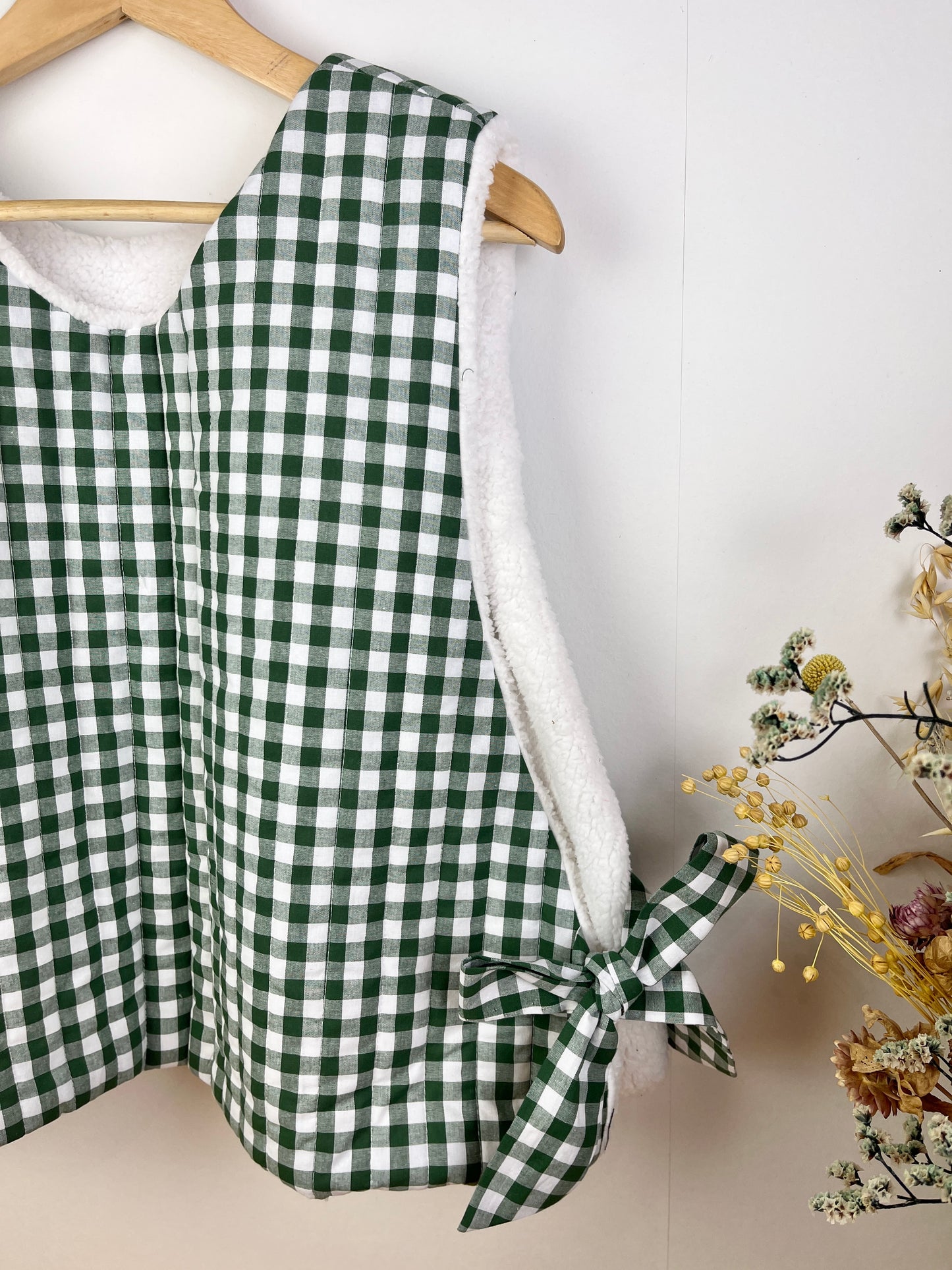 The Josephine sherpa sweater in fir green gingham