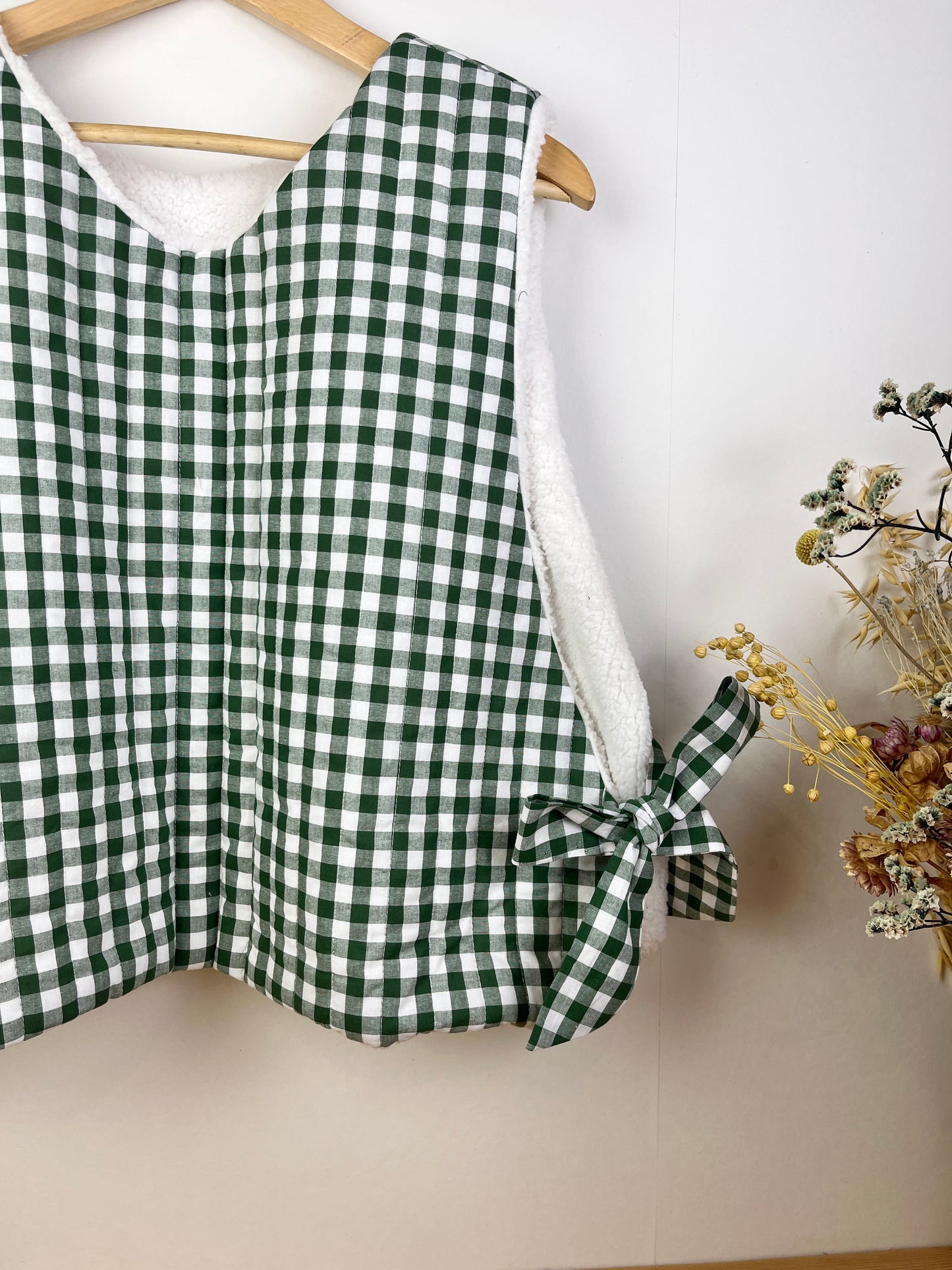The Josephine sherpa sweater in fir green gingham