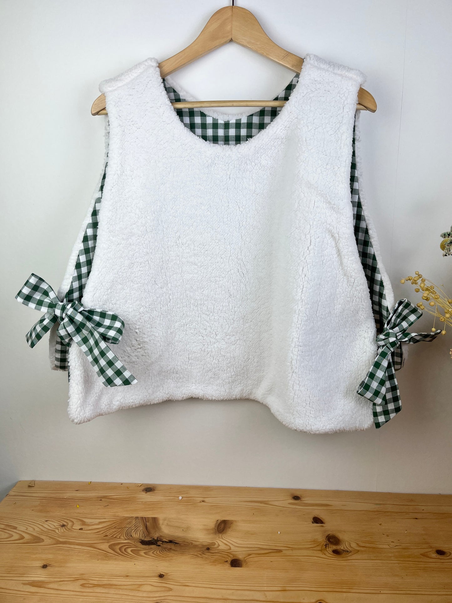 The Josephine sherpa sweater in fir green gingham