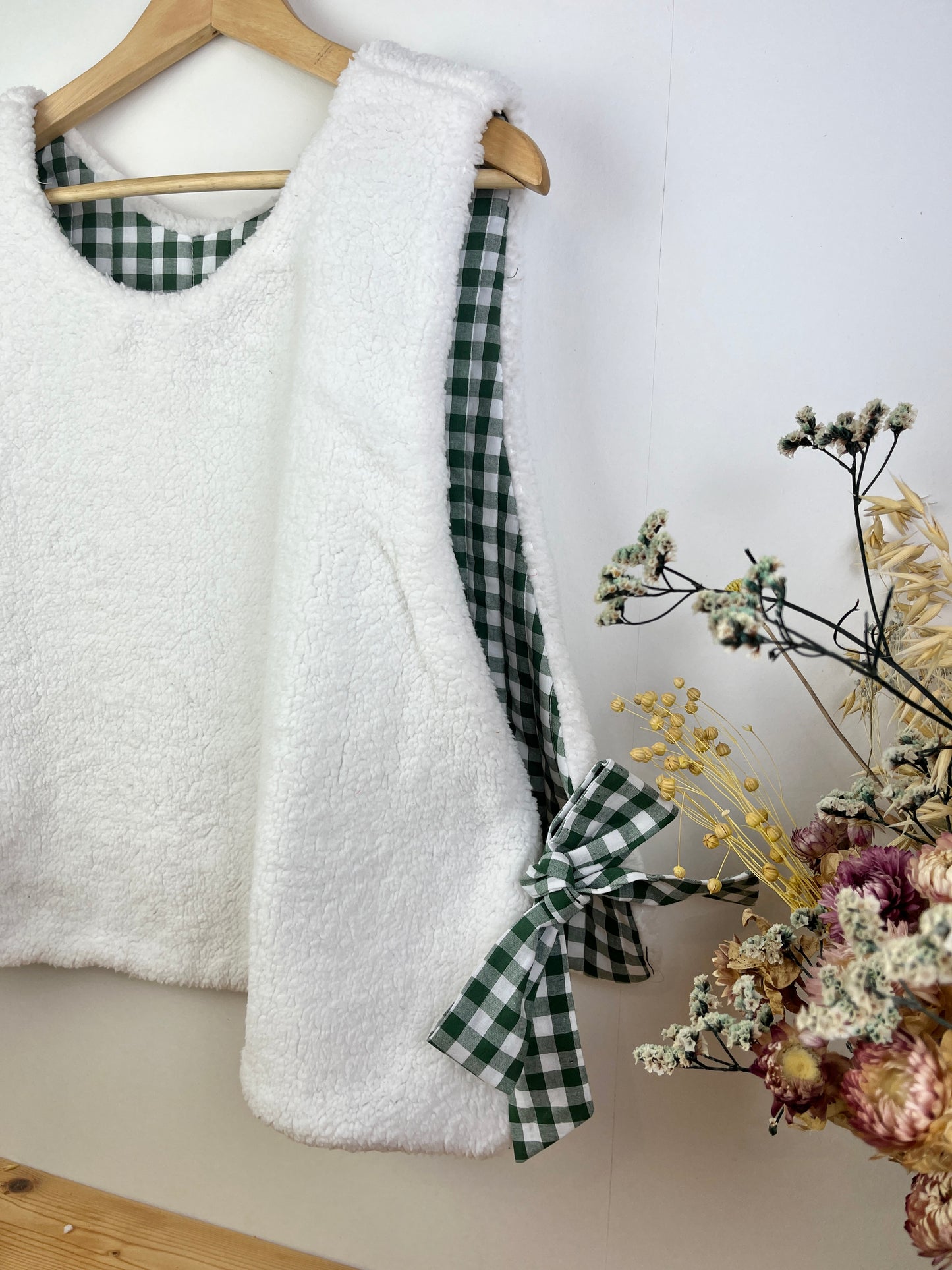 The Josephine sherpa sweater in fir green gingham