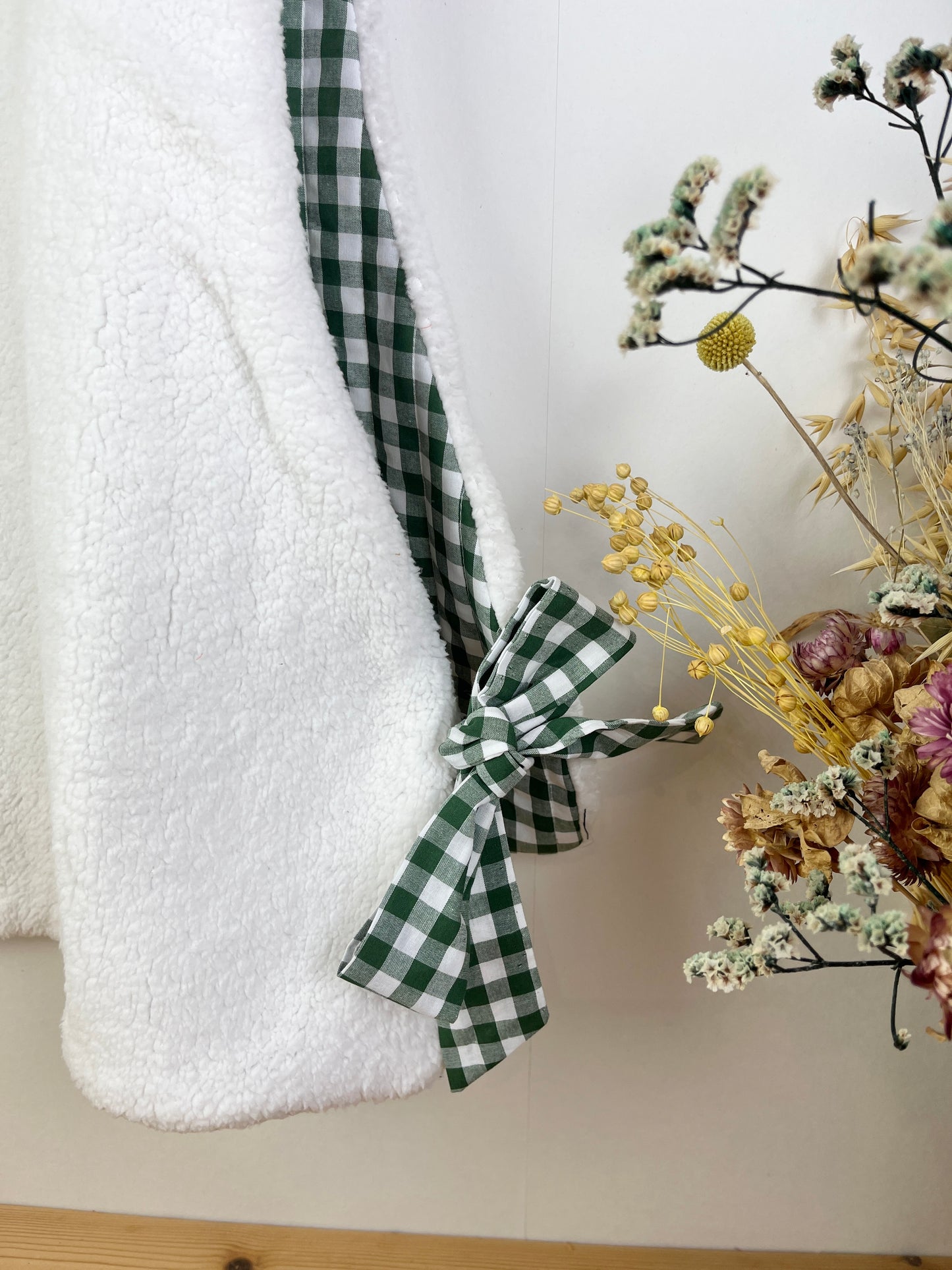 The Josephine sherpa sweater in fir green gingham