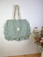 The small ruffled tote bag is 100% customizable.