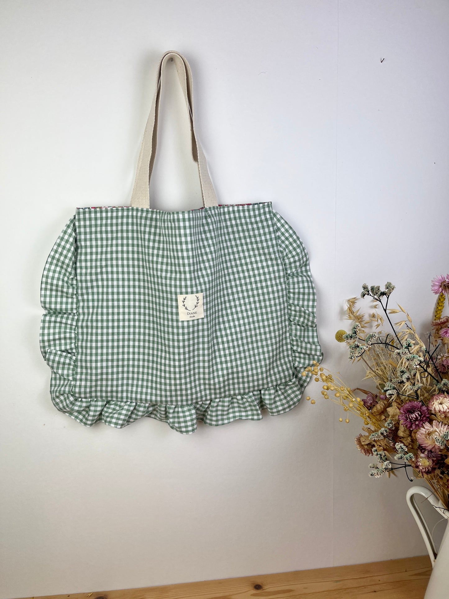 The small sage gingham tote bag