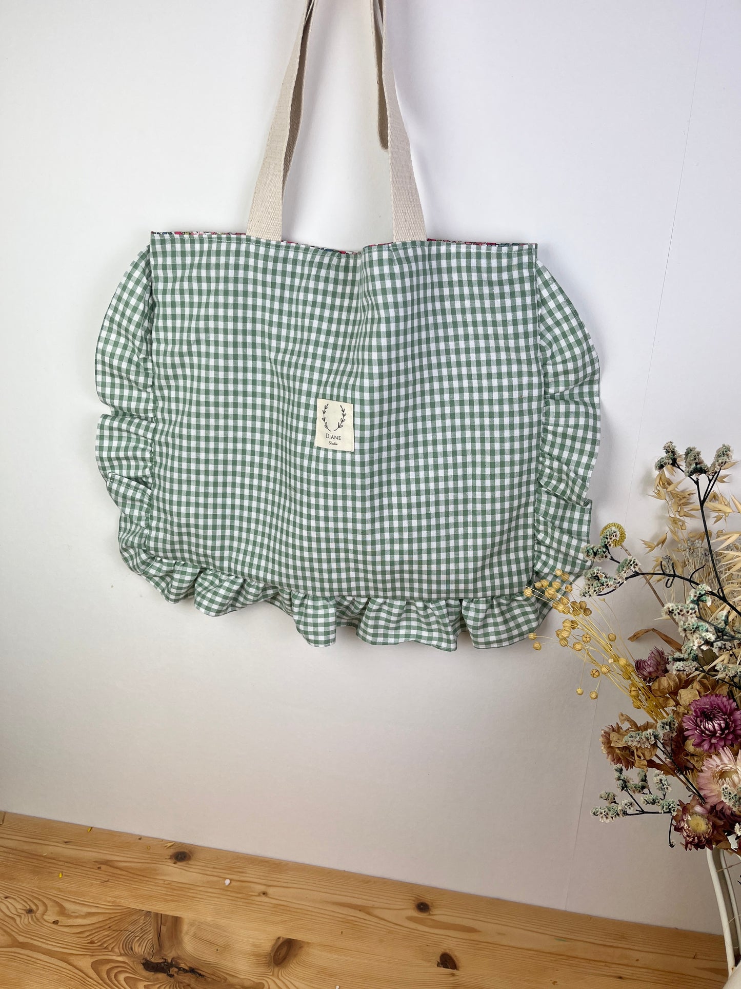 The small sage gingham tote bag