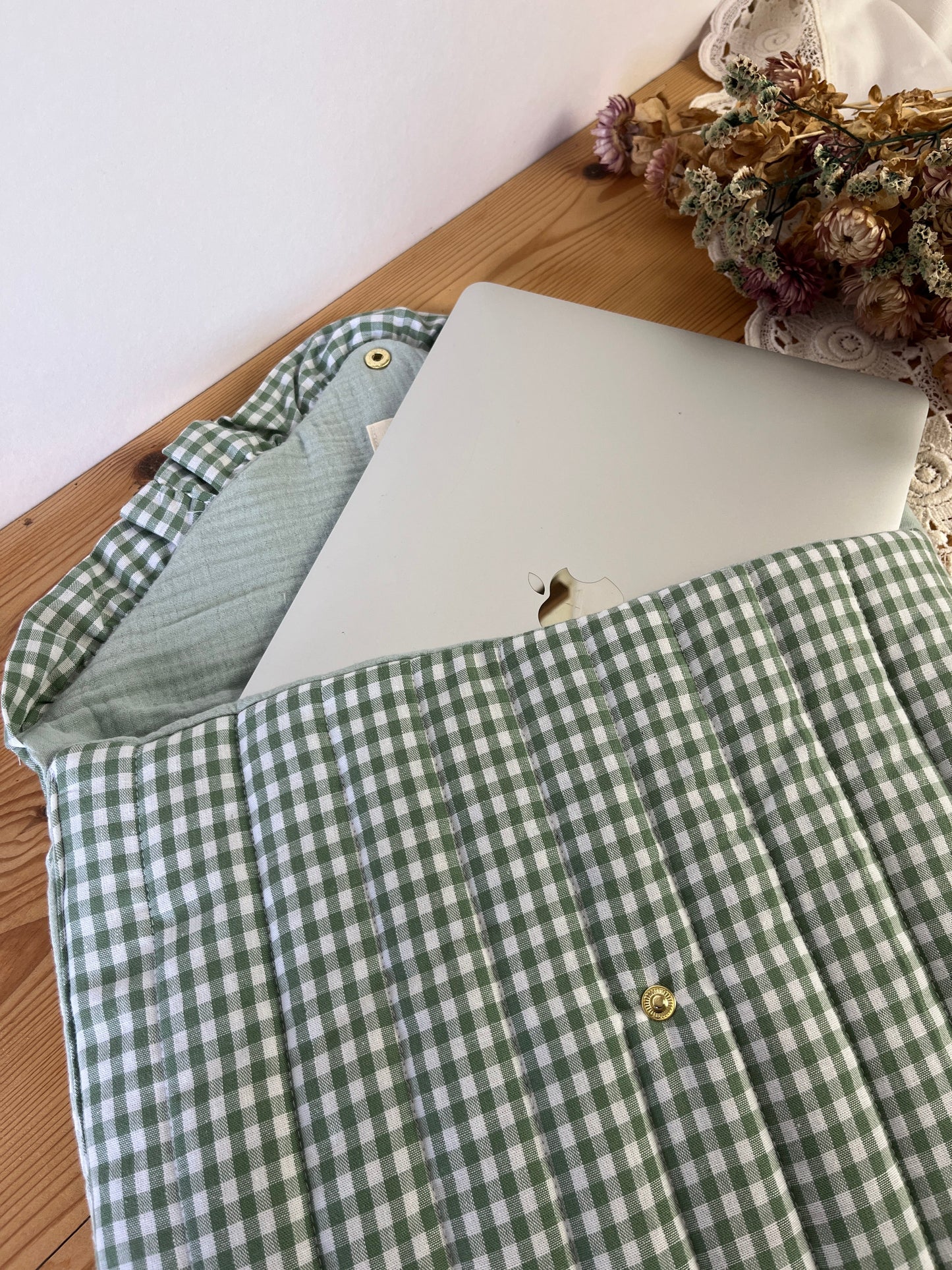 Pochette ordinateur 13-14" vichy vert