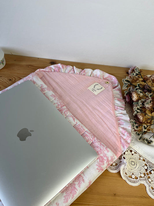 Pochette ordinateur 13-14" toile de jouy rose