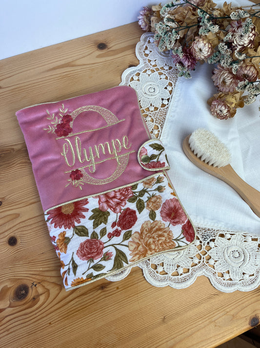 Mahé le protège carnet velours rose et gaze Elisabeth