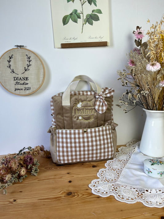 Le sac à dos enfant Ombeline gaze et vichy caramel