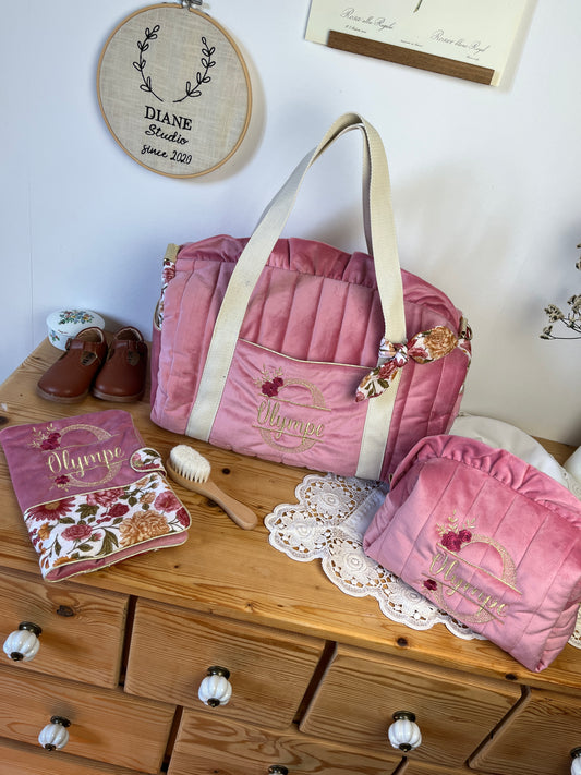Mahé le protège carnet velours rose et gaze Elisabeth