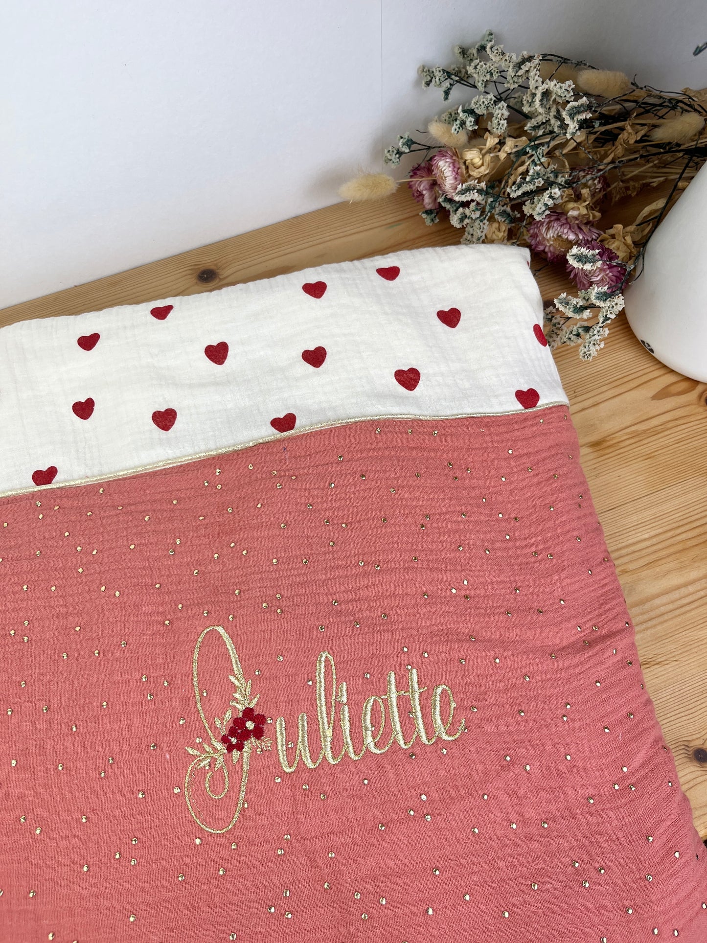 The cover with little hearts and marsala gauze