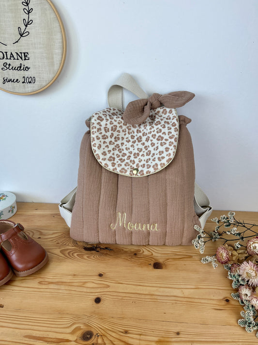 Le sac à dos Églantine léopard et gaze caramel