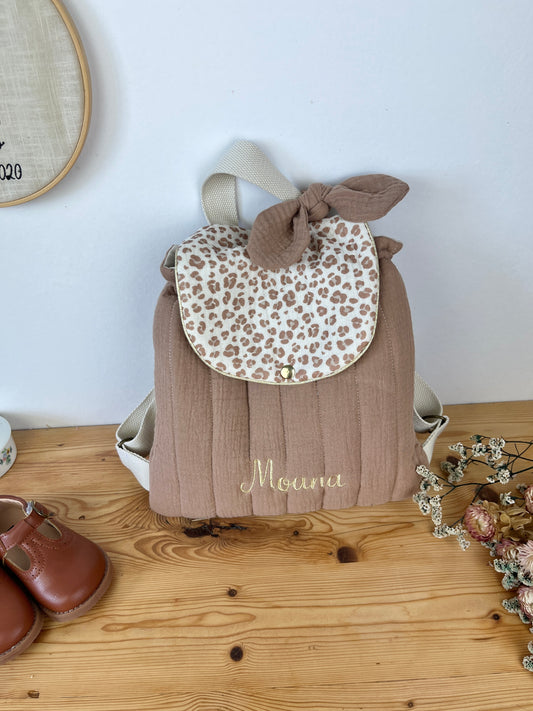 Le sac à dos Églantine léopard et gaze caramel