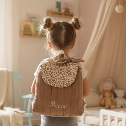 NOUVEAU Ensemble mère fille sac Milan et sac à dos Eglantine gaze léopard et vichy caramel