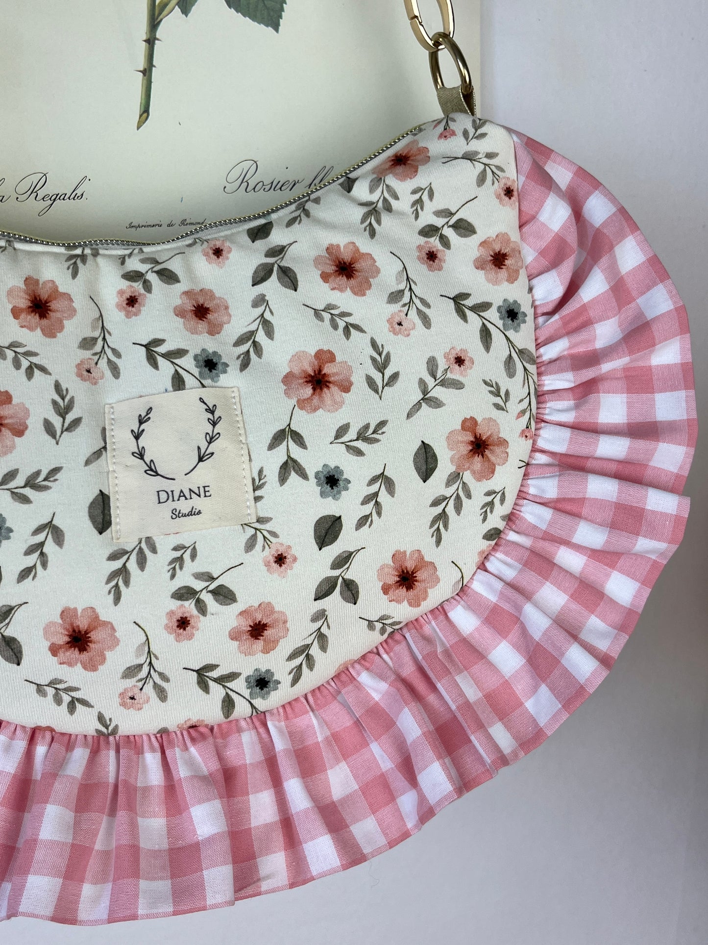 Milan the croissant bag with pink and gingham patterns