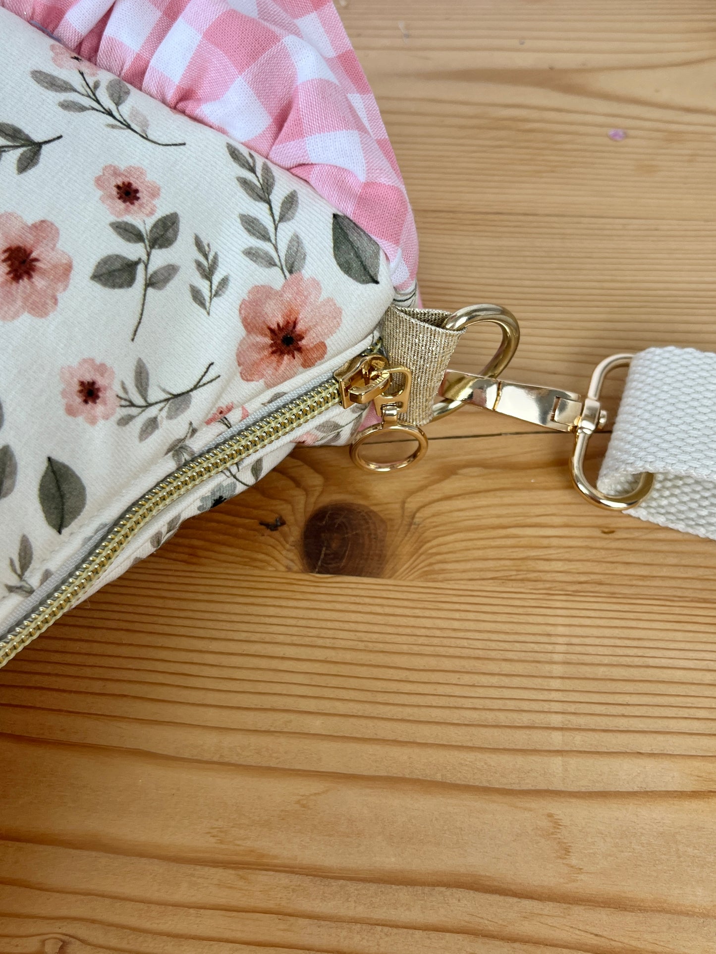 Milan the croissant bag with pink and gingham patterns