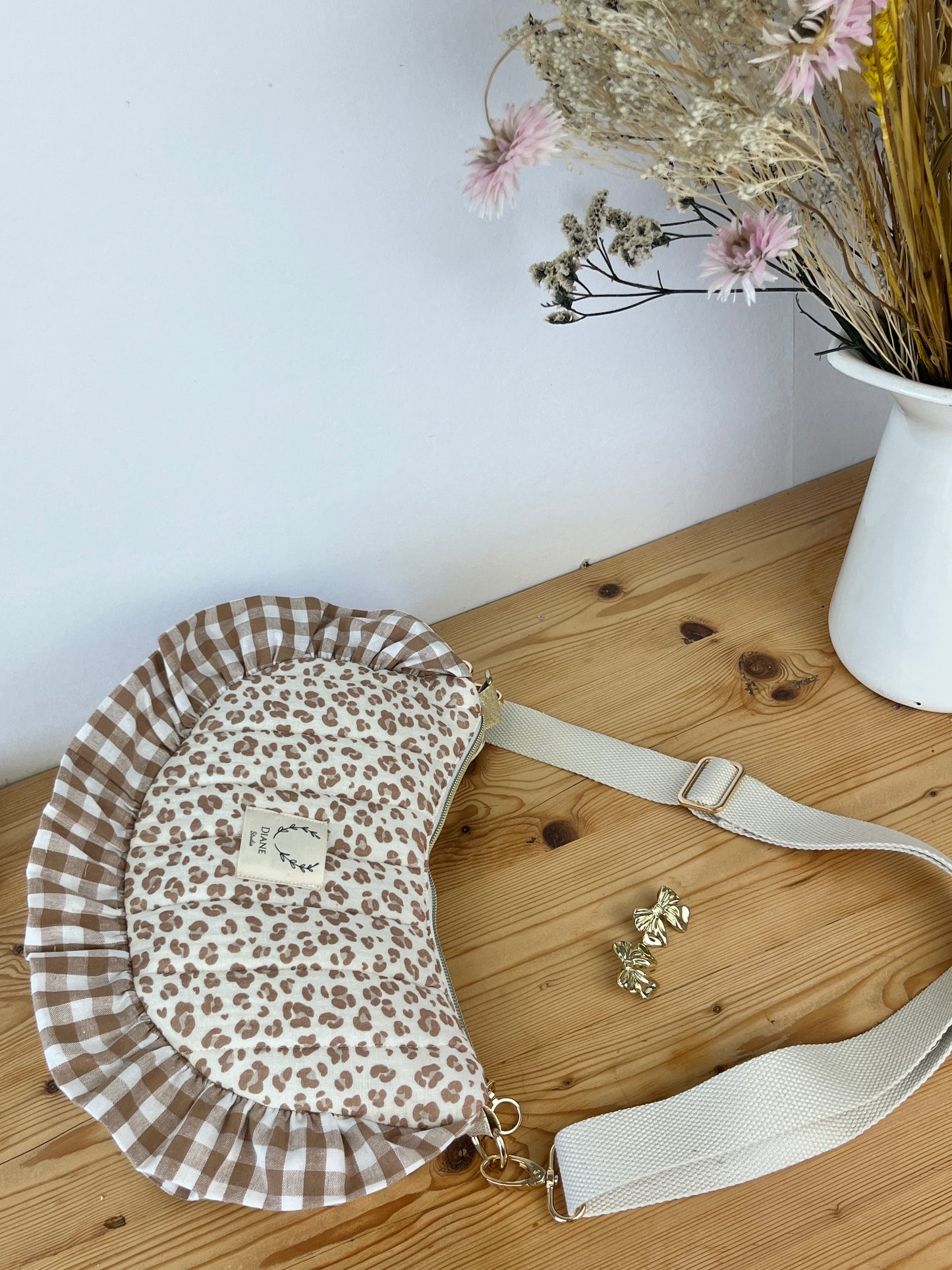 Milan the croissant bag with pink and gingham patterns