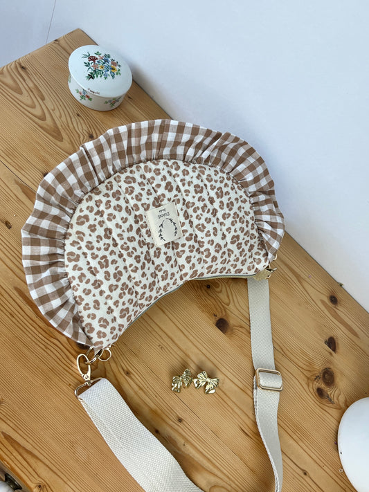 Sac Milan gaze léopard et vichy caramel