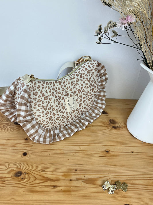 Sac Milan gaze léopard et vichy caramel