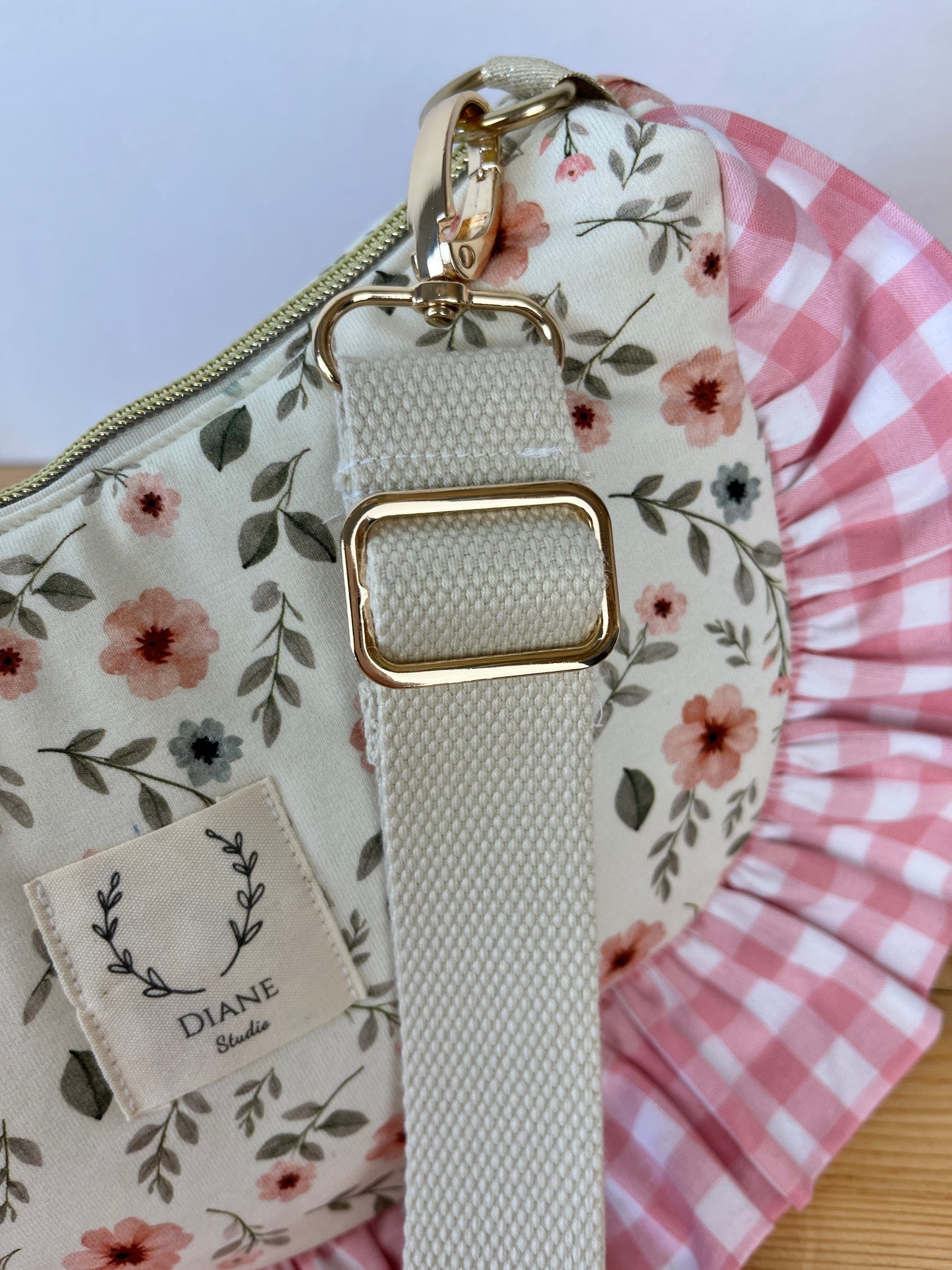Milan the croissant bag with pink and gingham patterns