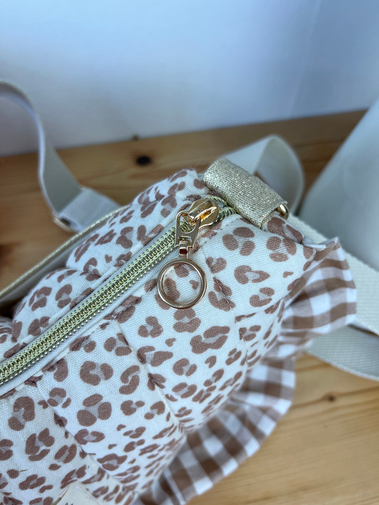 Milan the croissant bag with pink and gingham patterns