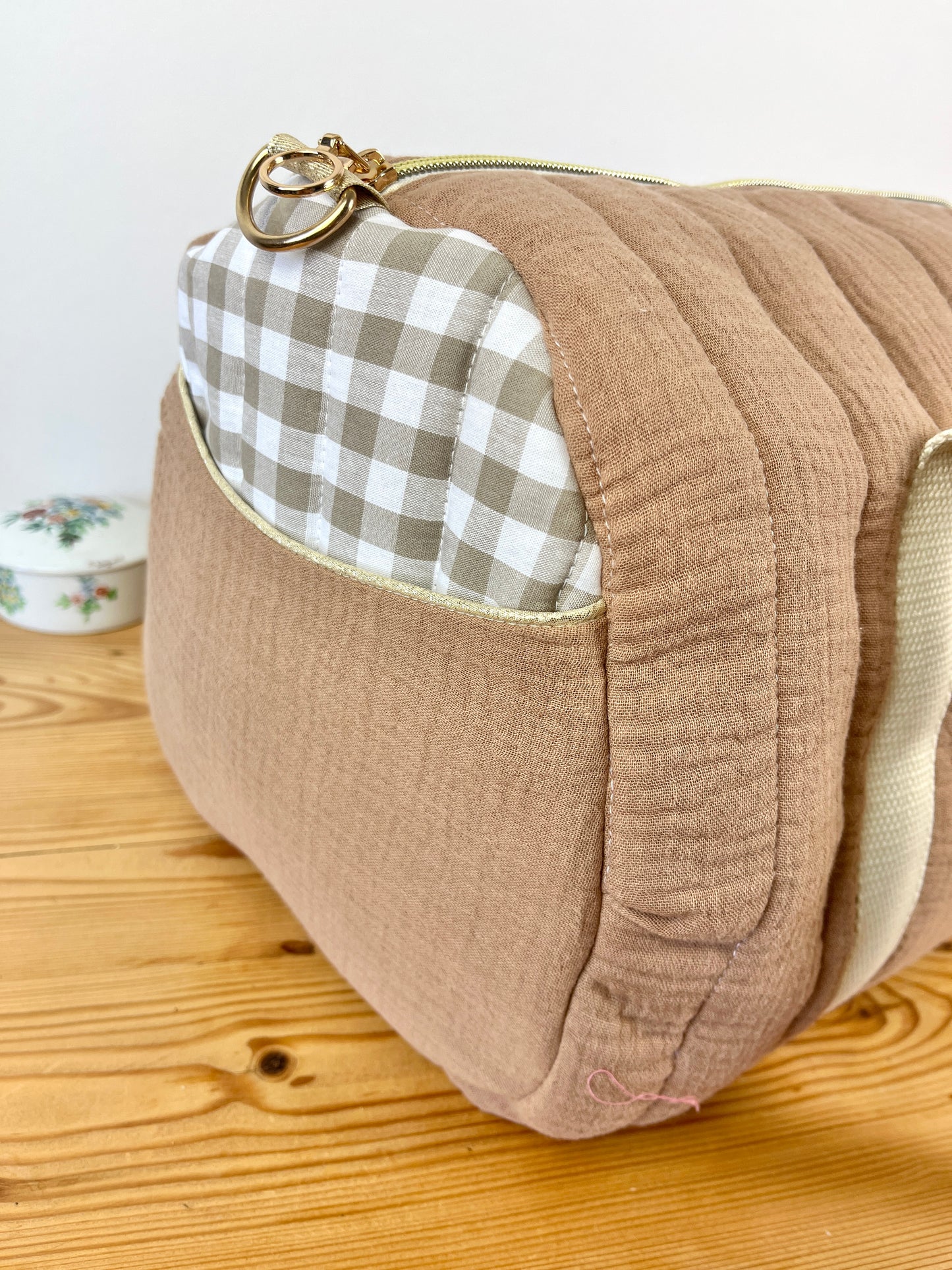 Sac Louison gaze caramel et vichy galet