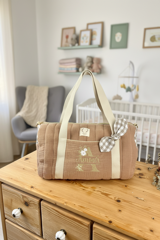 Sac Louison gaze caramel et vichy galet