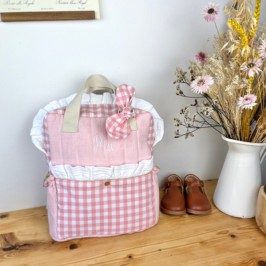 Le sac Ombeline volants, gaze et vichy rose