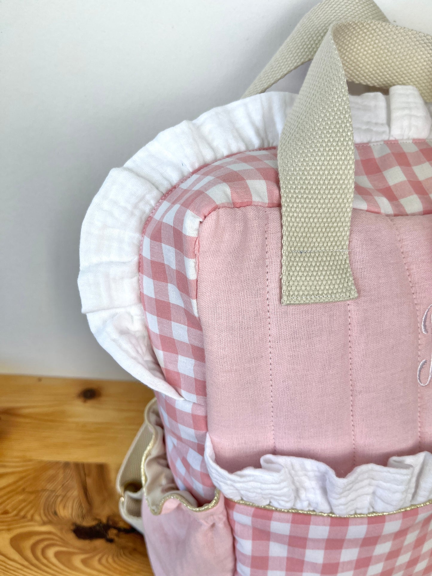 Le sac Ombeline volants, gaze et vichy rose
