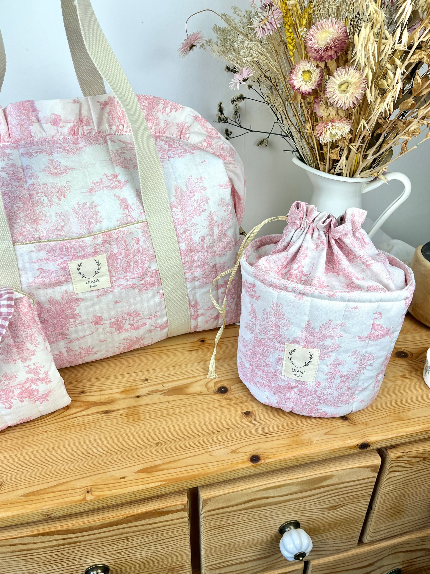 Ensemble Sac Chloé, panier pochon et matelas à langer personnalisable