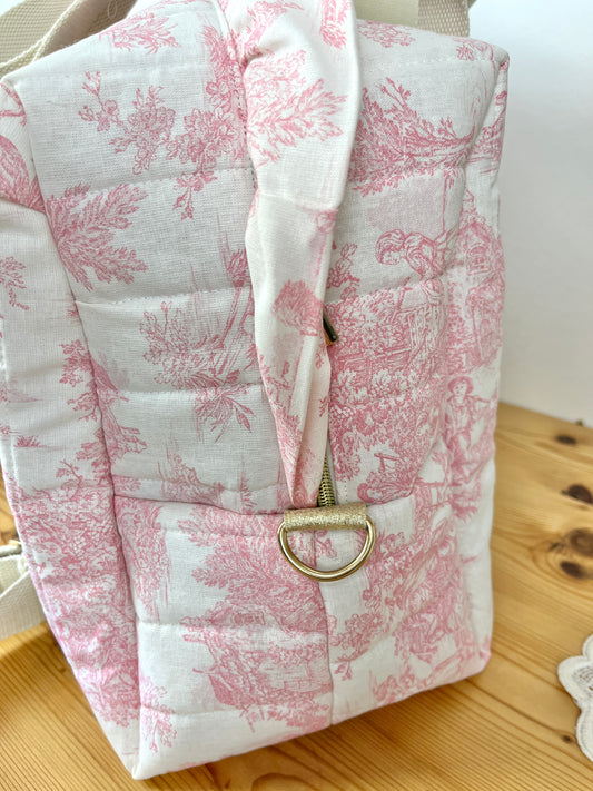 Ensemble Sac Chloé et pochon toile de jouy rose