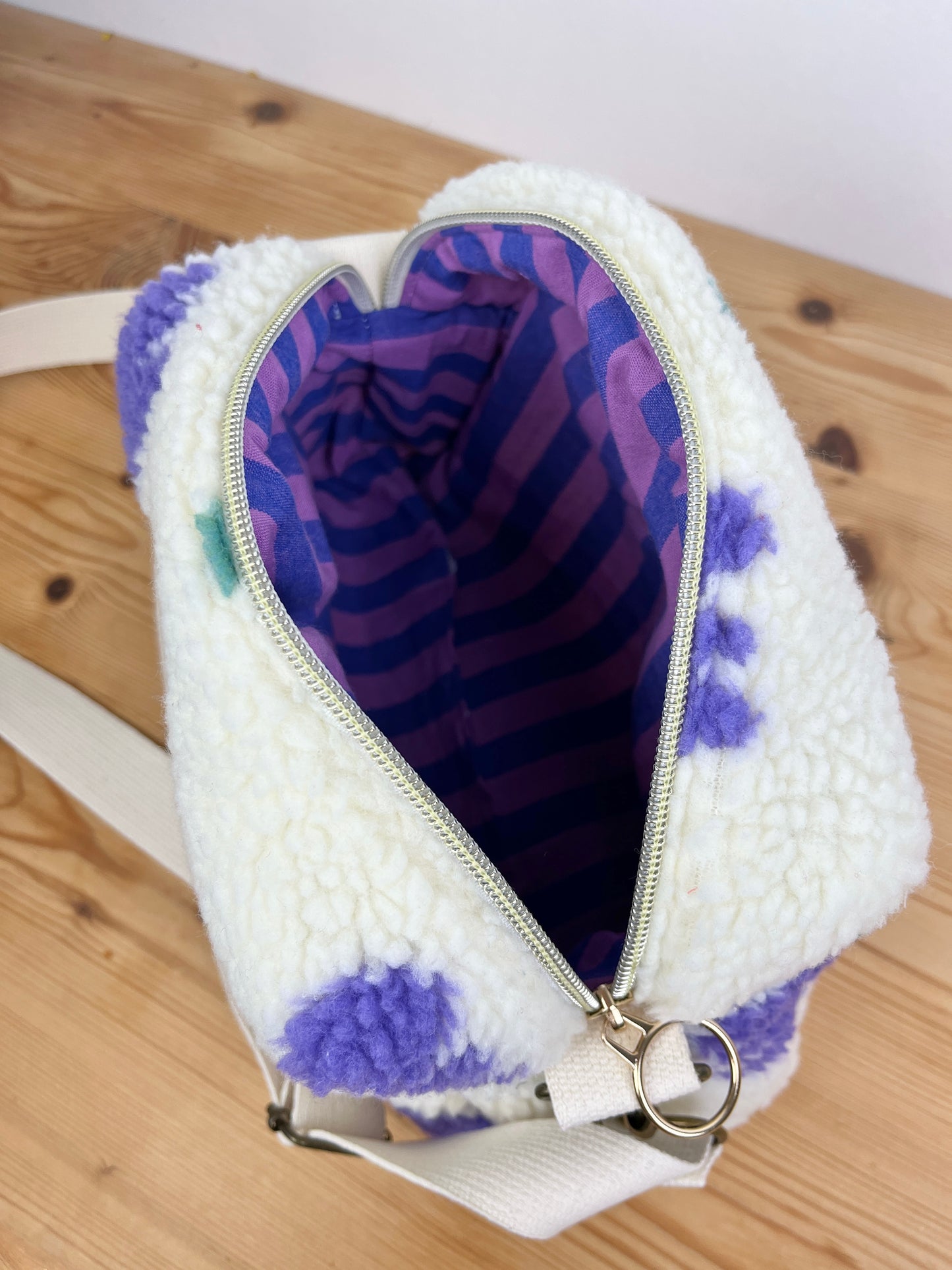 Colette sherpa shoulder bag in purple tulips - made to order