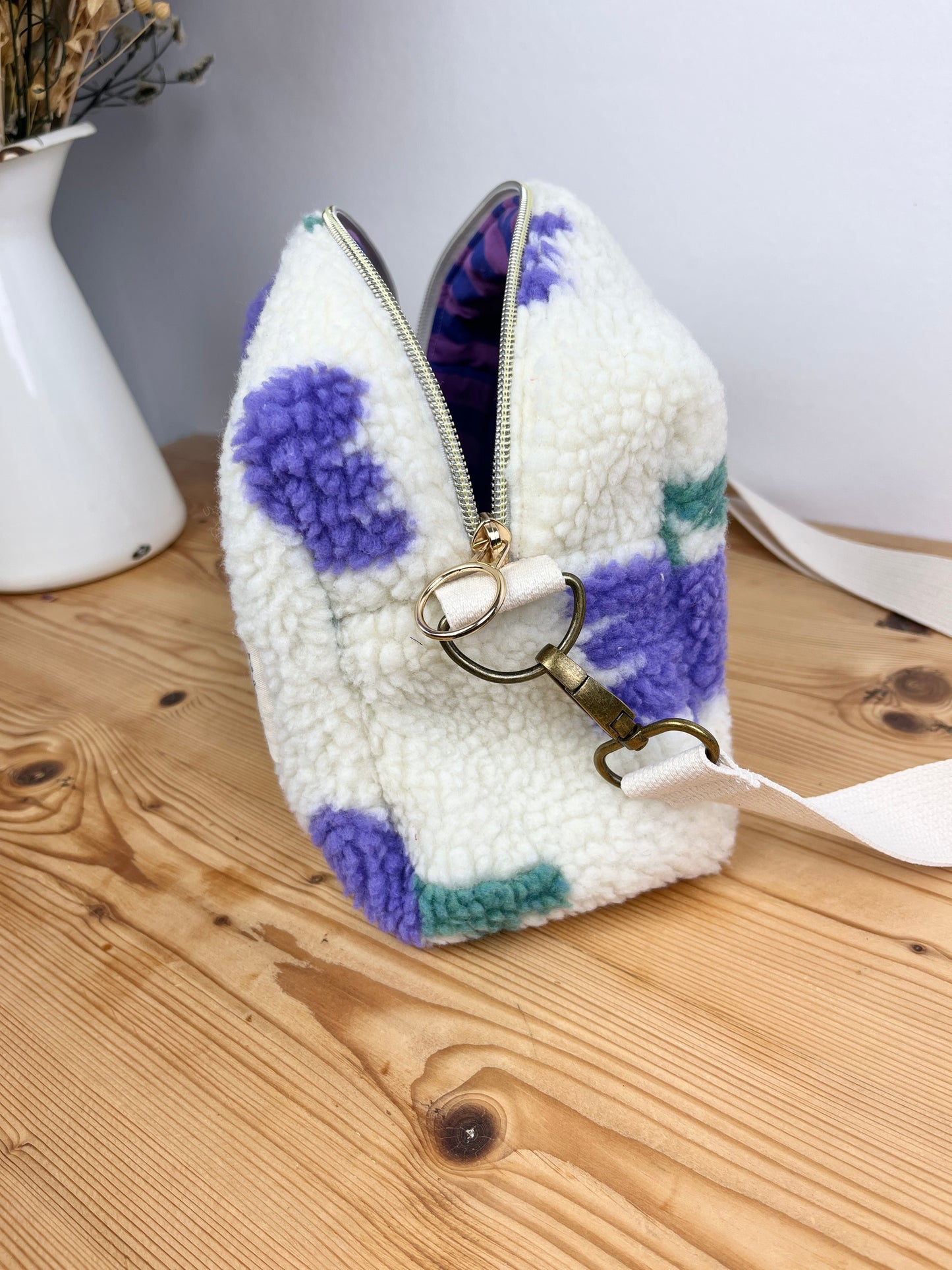 Colette sherpa shoulder bag in purple tulips - made to order