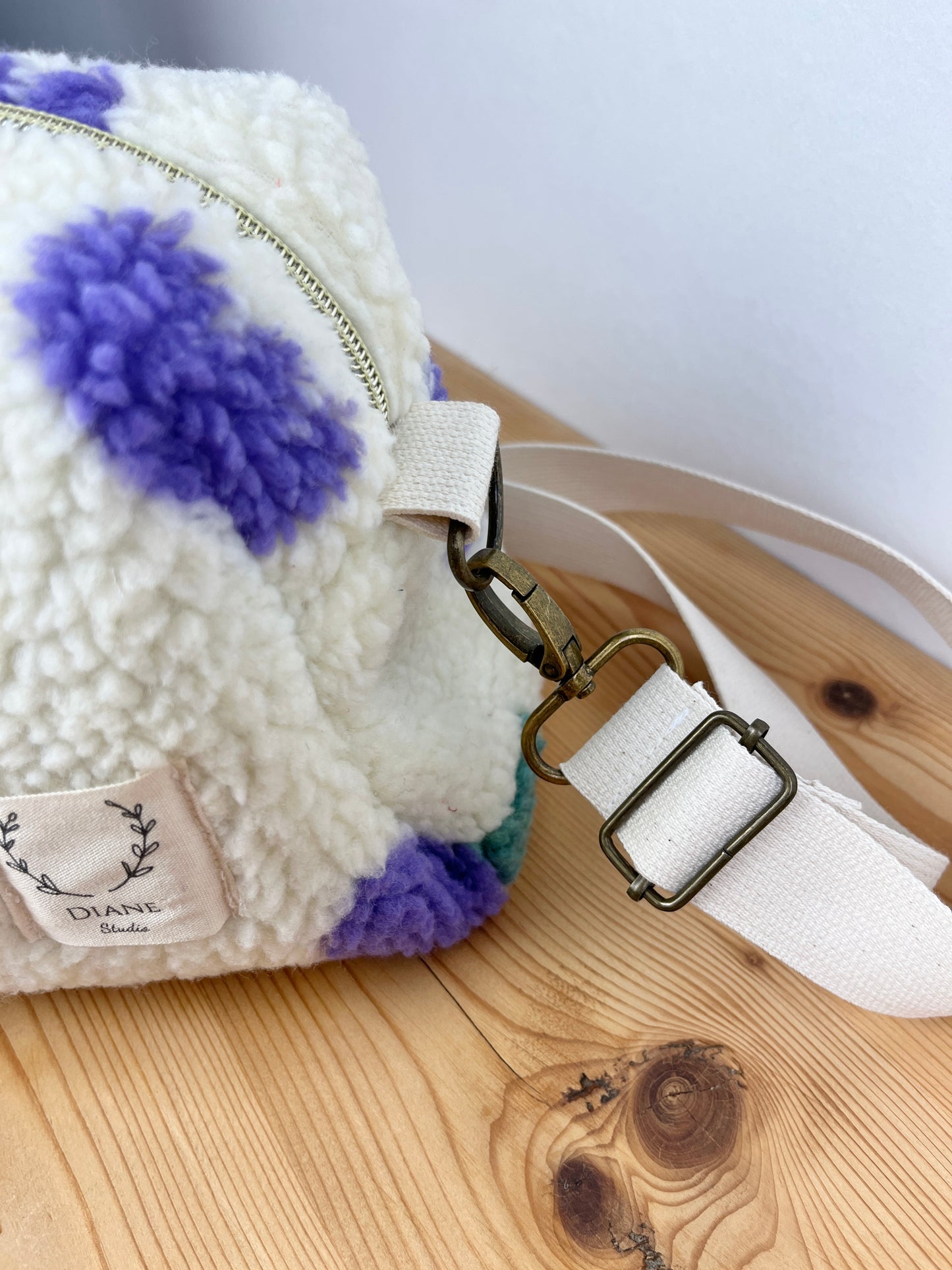 Colette sherpa shoulder bag in purple tulips - made to order