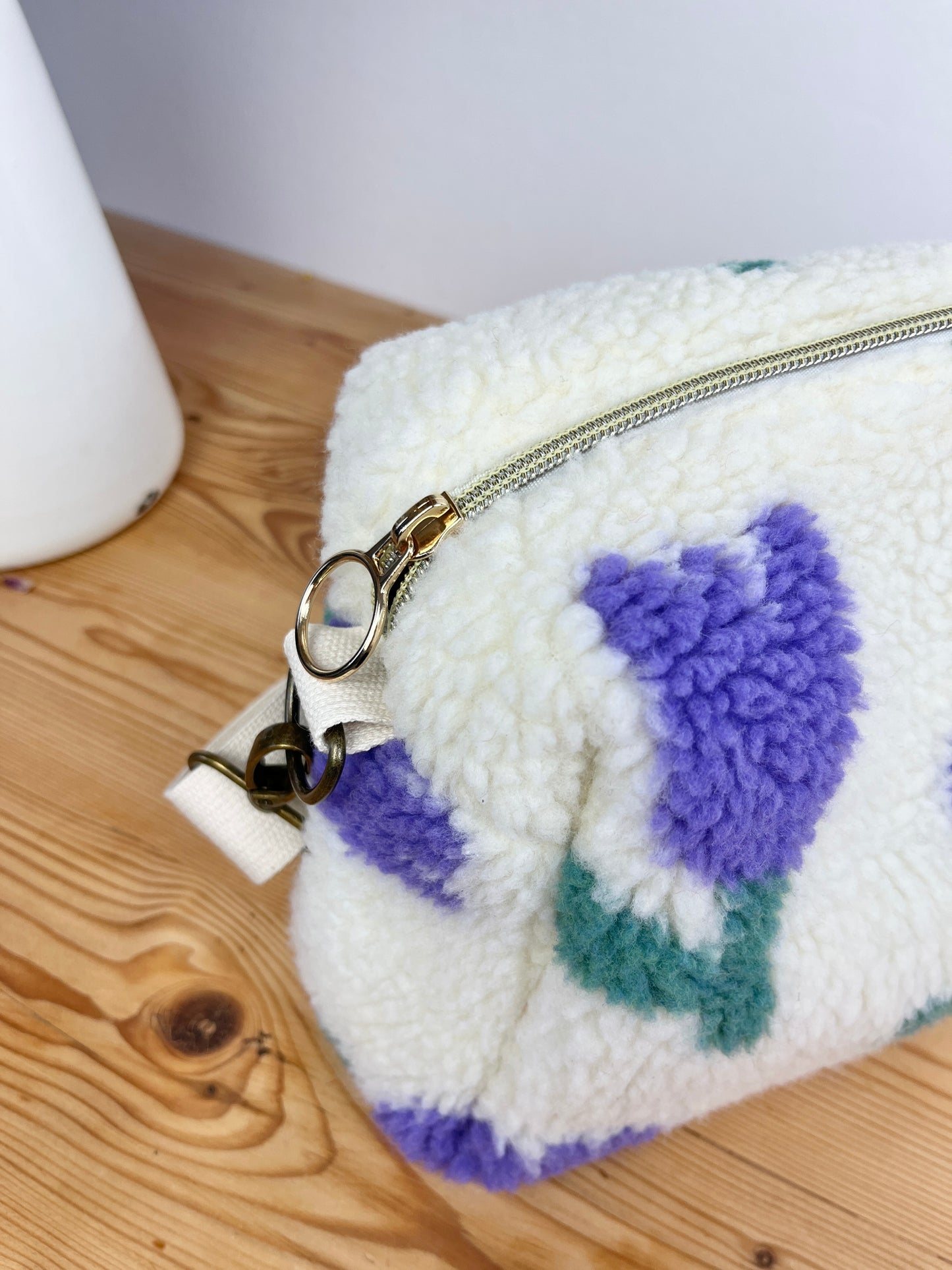 Colette sherpa shoulder bag in purple tulips - made to order