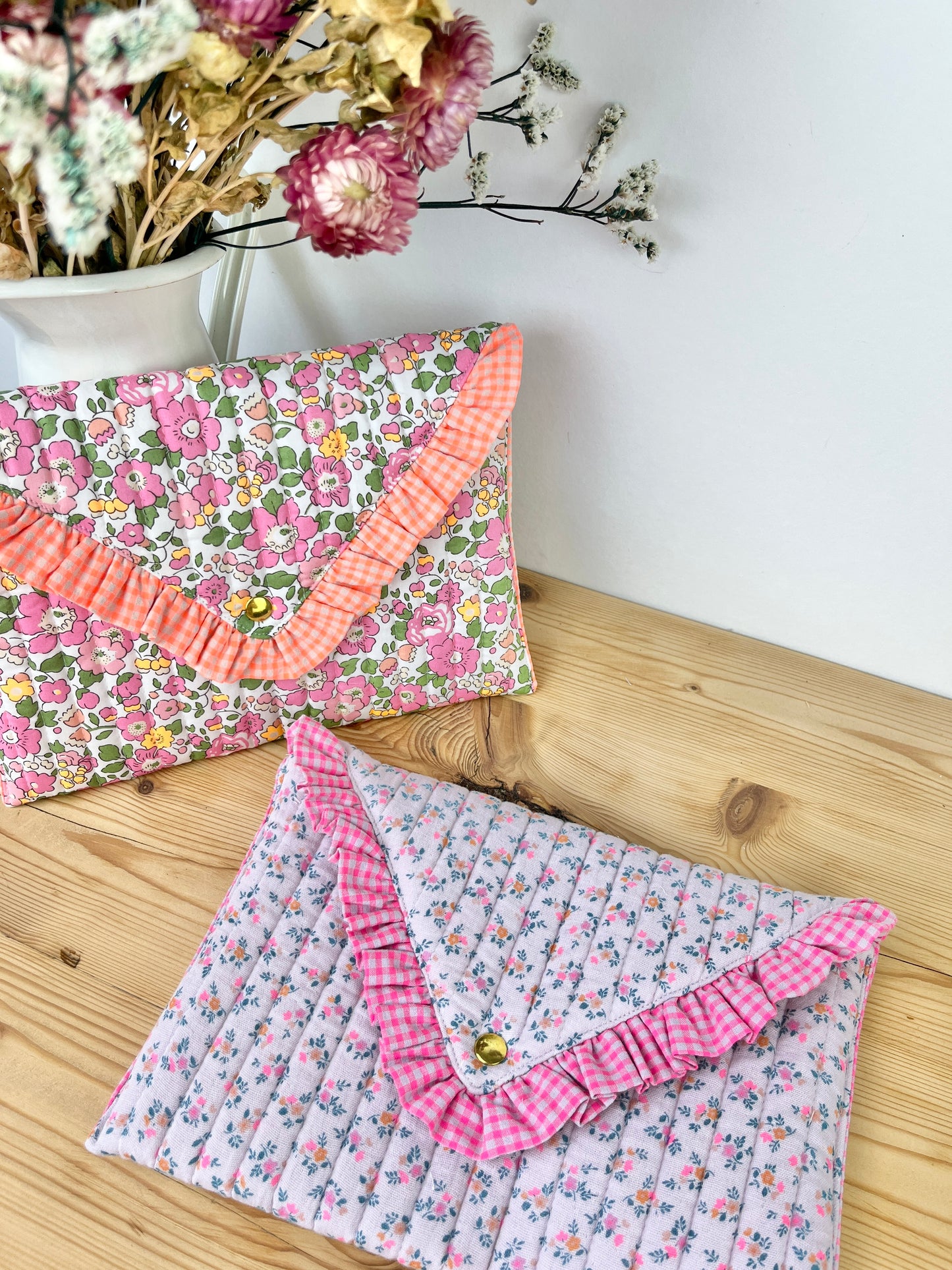 Charlotte quilted clutch bag in double floral gauze