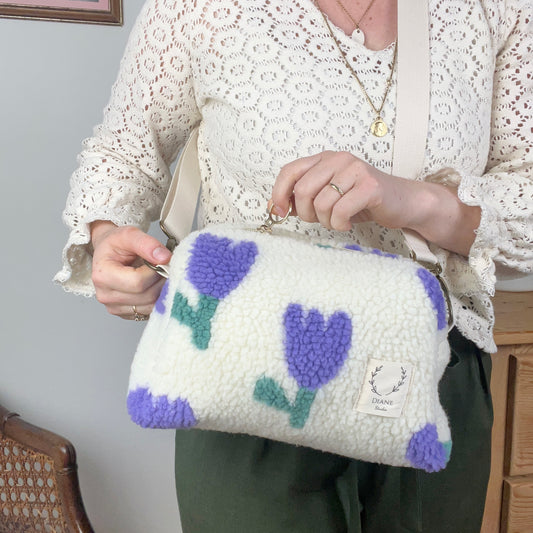 Colette le sac bandoulière sherpa tulipes violet -sur commande