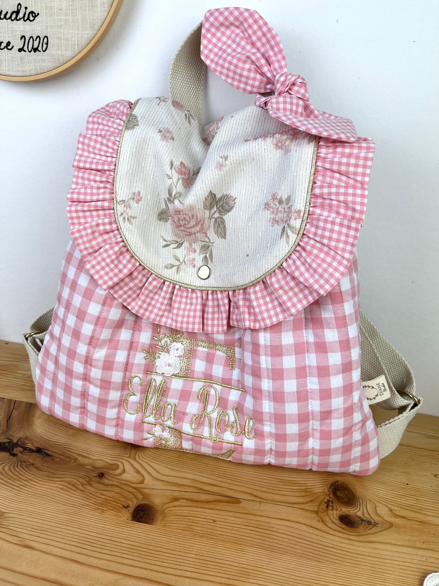 Le sac à dos Églantine vichy rose et jacquard