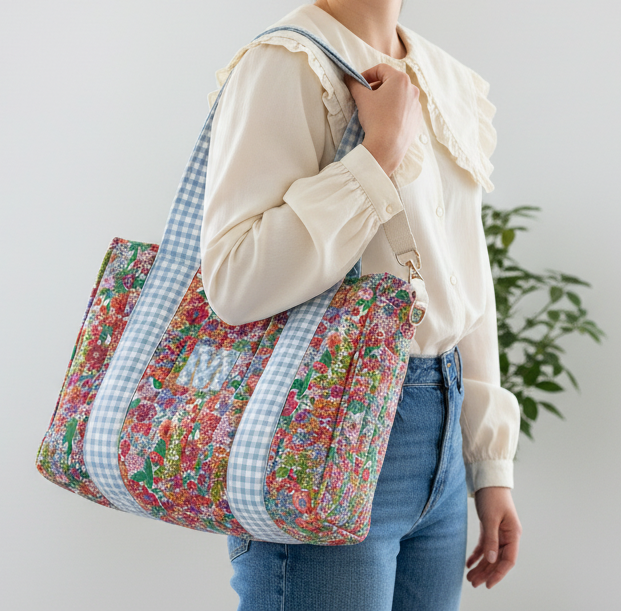 The Aurore Margaret bag in tutti frutti and blue gingham