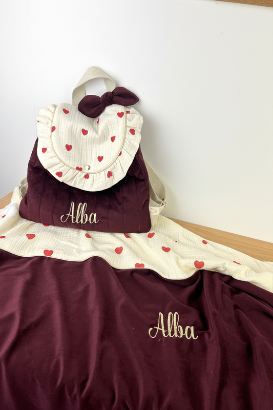 Ensemble : sac à dos Eglantine, couverture enfant personnalisable