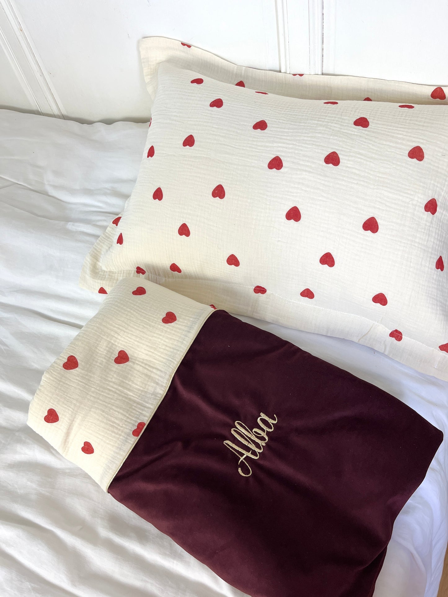 Ensemble : sac à dos Ombeline, couverture et taie d'oreiller personnalisable