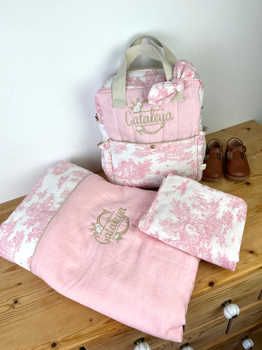 Ensemble : couverture enfant, taie d'oreiller, et sac Ombeline personnalisable