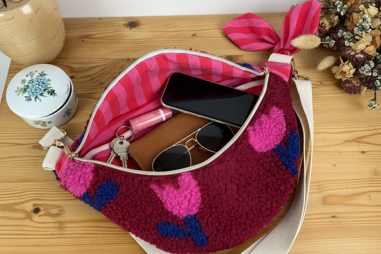 The Eléonore sherpa fanny pack in pink tulips