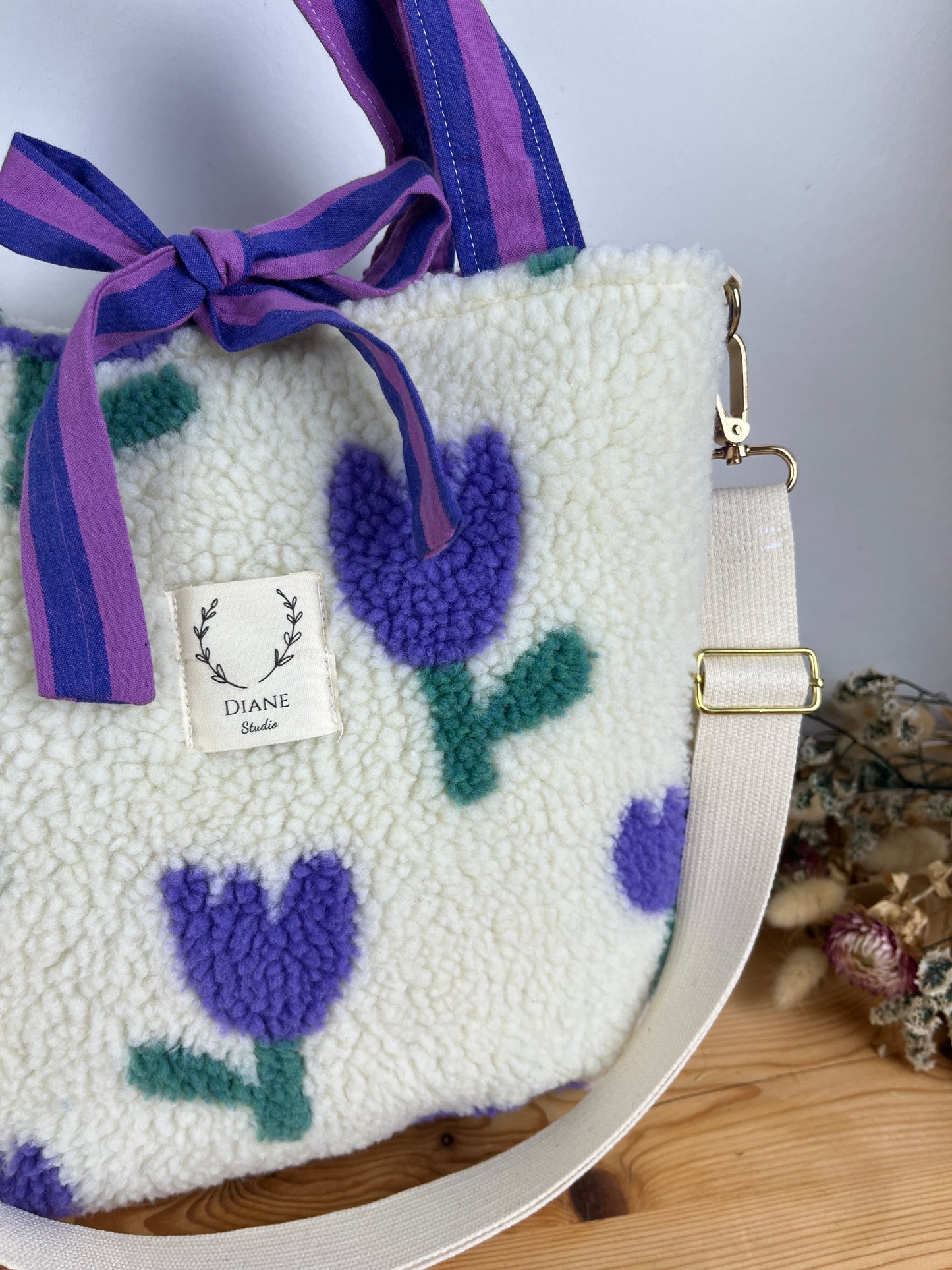 Félicie sherpa bag, mauve tulip - made to order