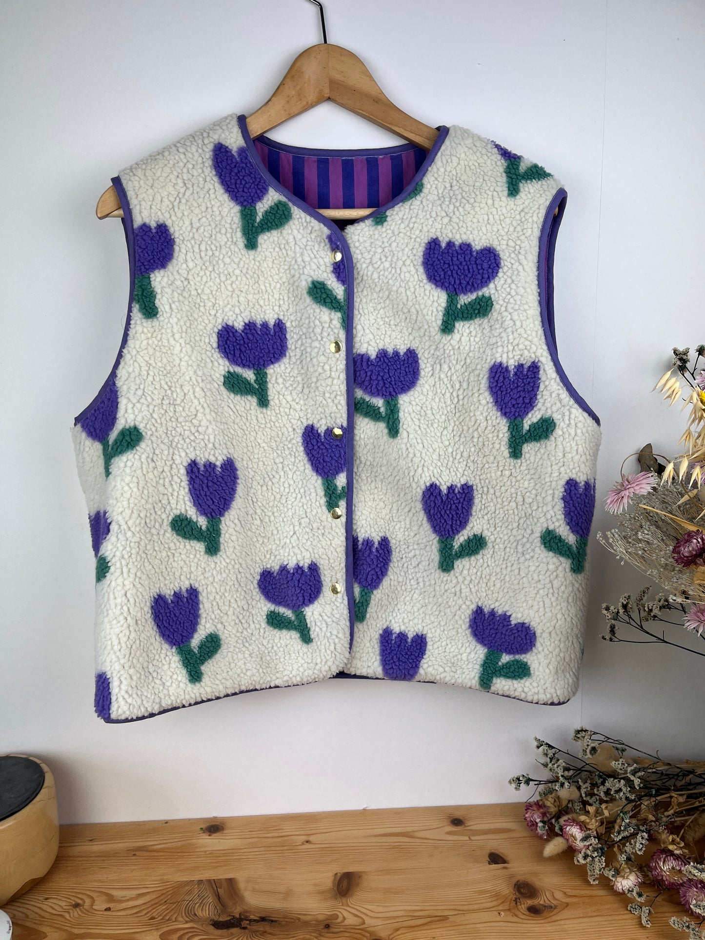 The Coraliane sherpa vest in mauve tulips - made to order