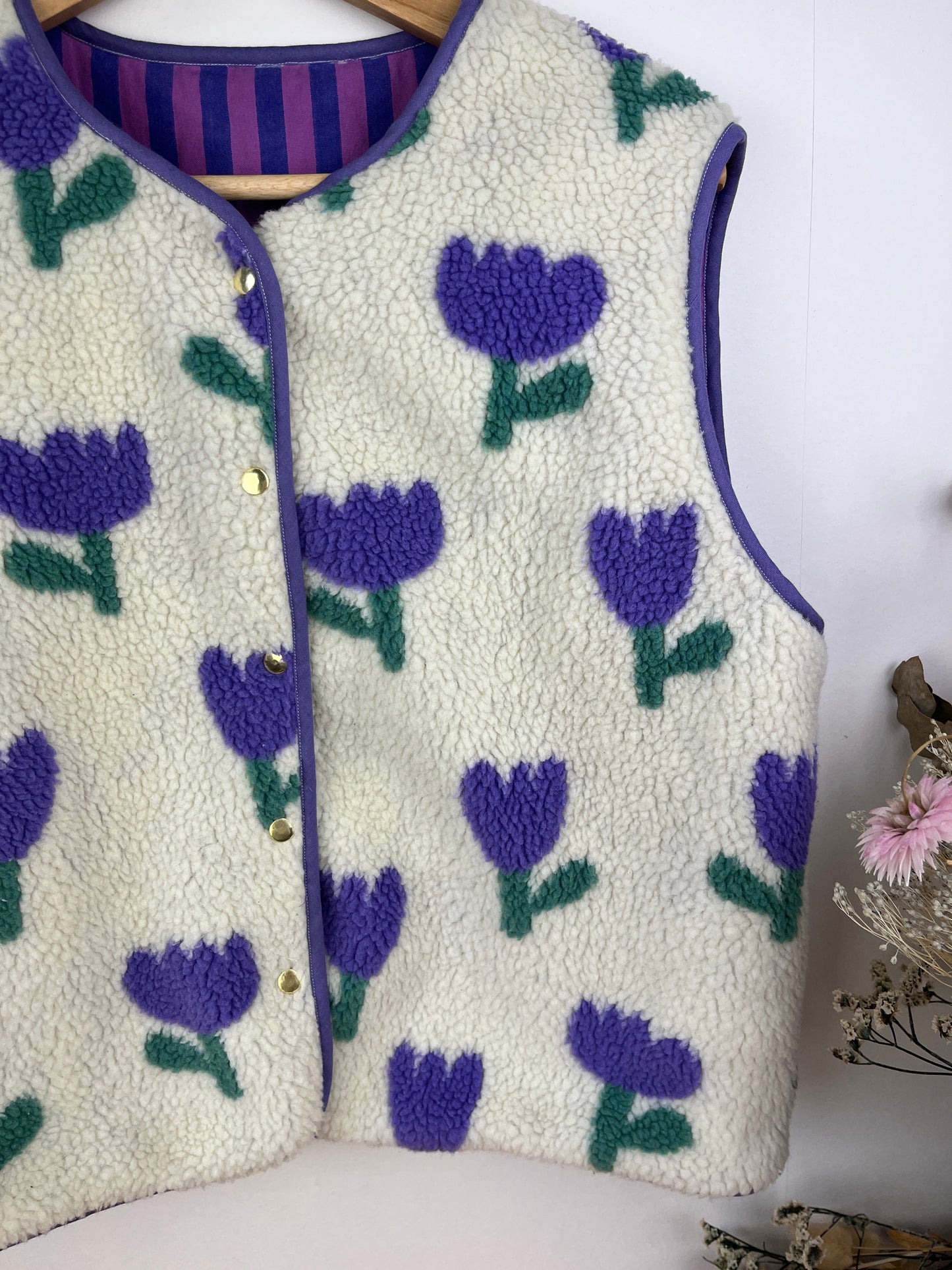 The Coraliane sherpa vest in mauve tulips - made to order