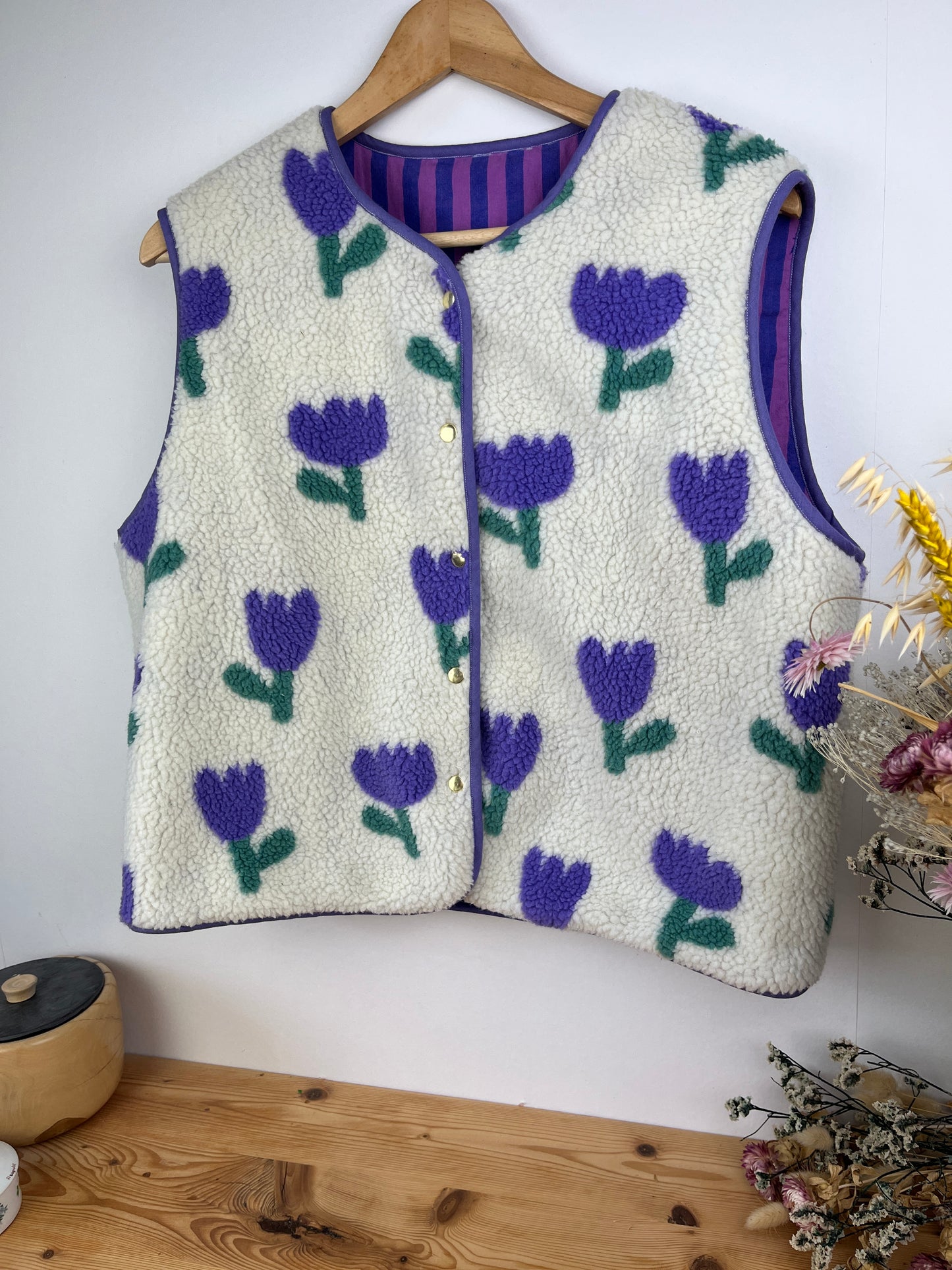 The Coraliane sherpa vest in mauve tulips - made to order
