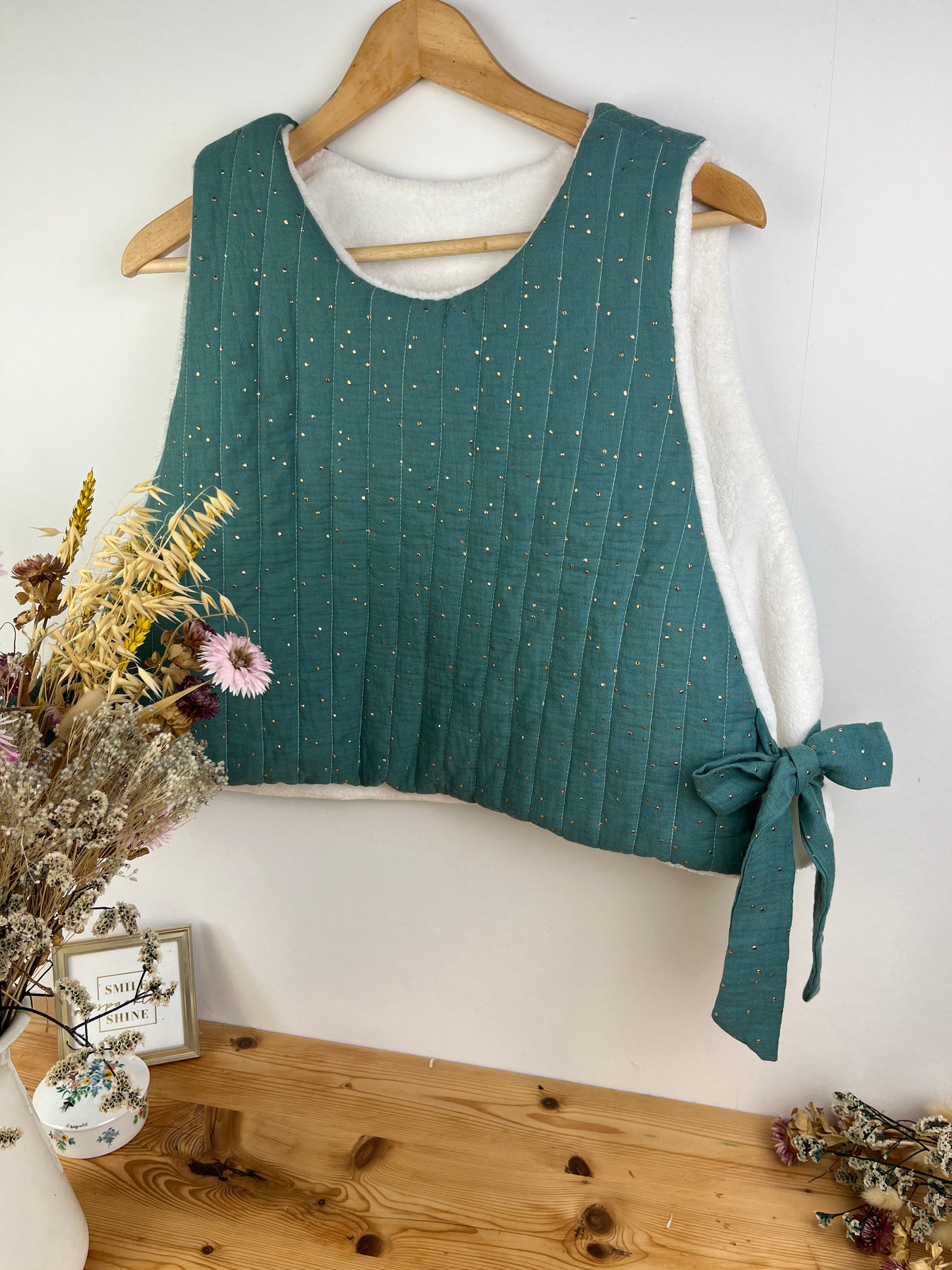 The Josephine sweater in eucalyptus gauze and soft fleece