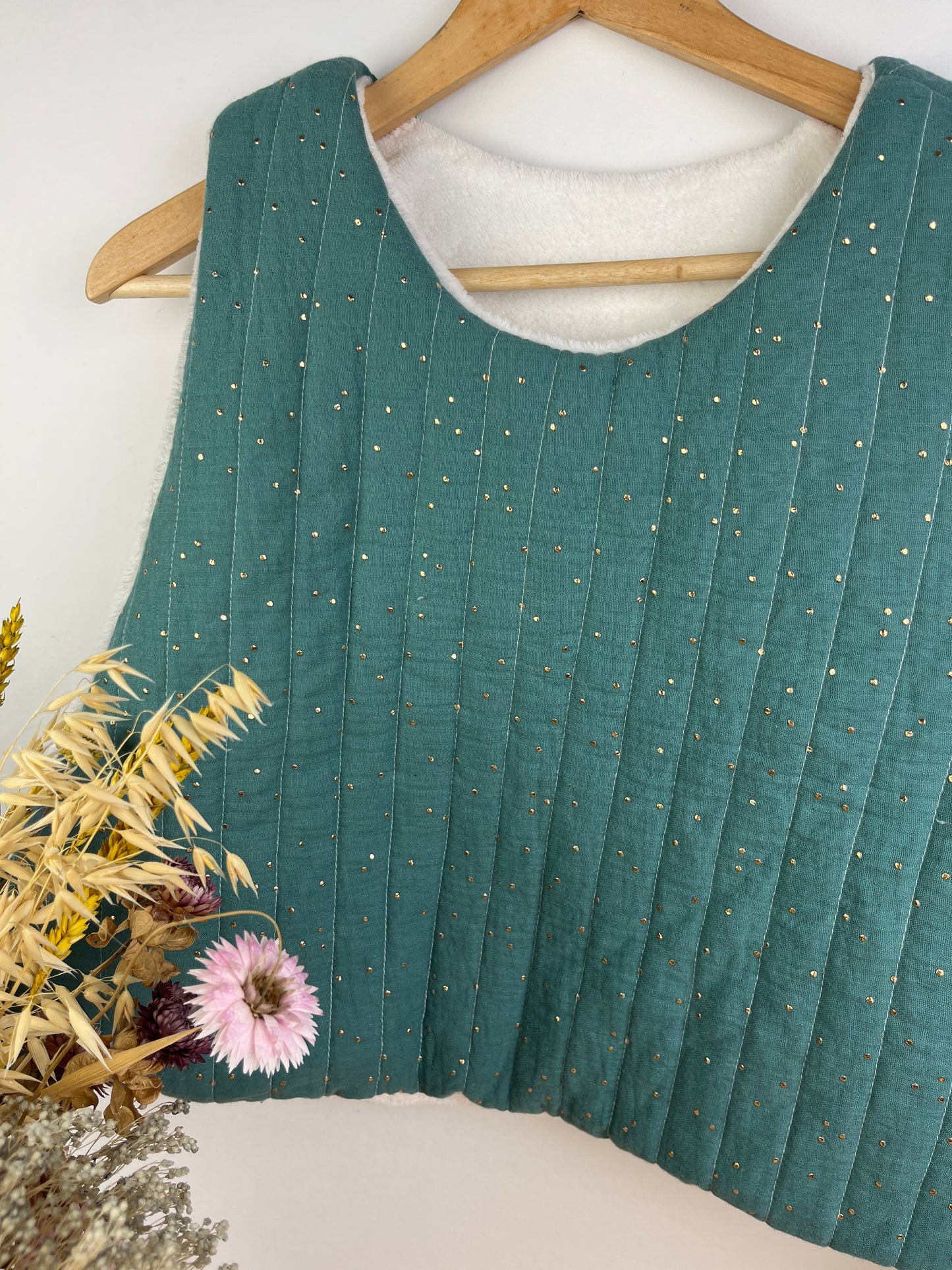 The Josephine sweater in eucalyptus gauze and soft fleece