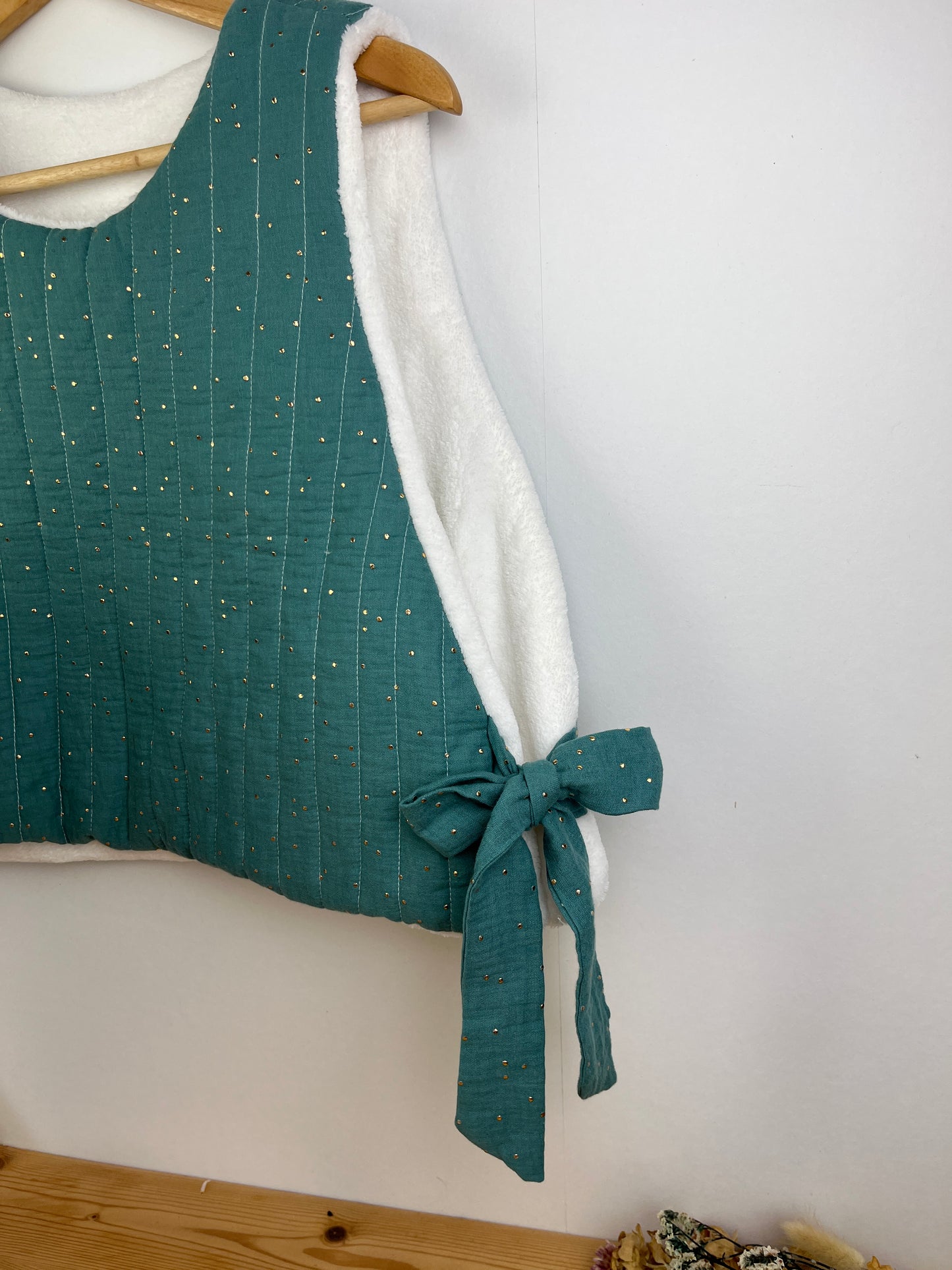 The Josephine sweater in eucalyptus gauze and soft fleece
