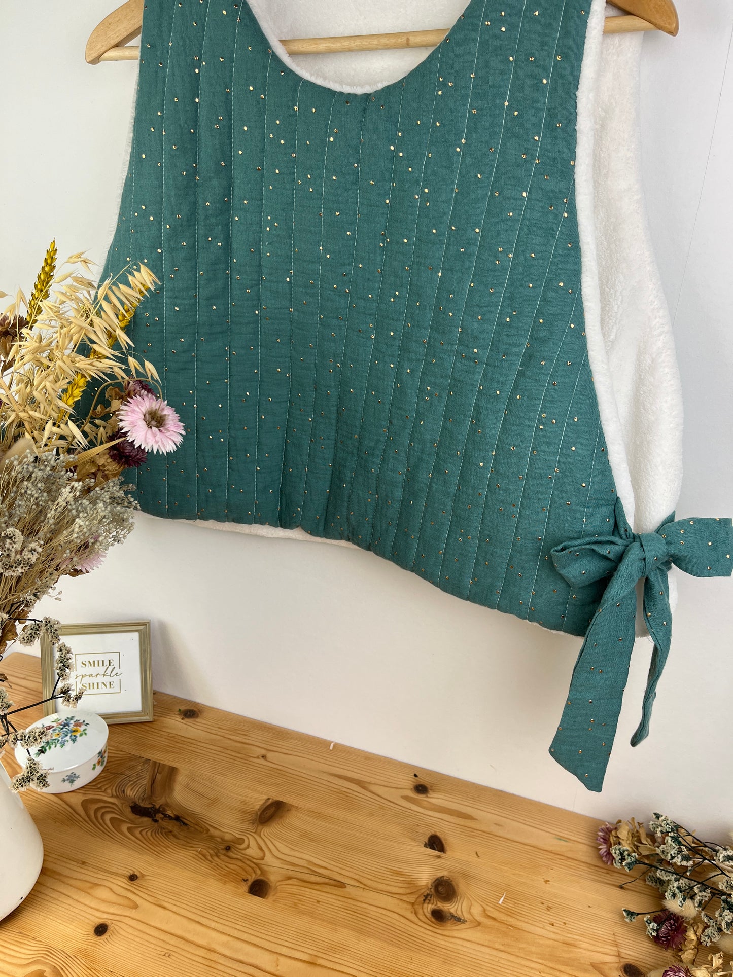 The Josephine sweater in eucalyptus gauze and soft fleece